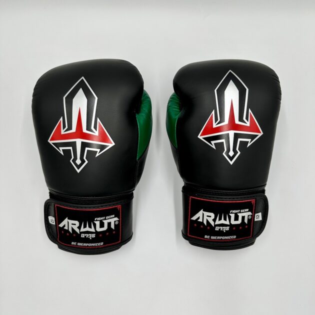 ARWUT “BLACK EDITION” MUAY THAI BOXING GLOVES BG2 BLACK/GREEN-grizzshop