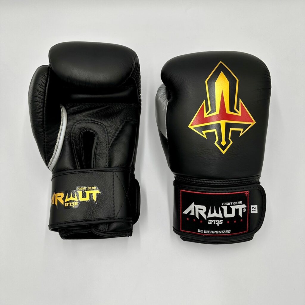 ARWUT “BLACK EDITION” MUAY THAI BOXING GLOVES BG2 BLACK/SILVER-grizzshop