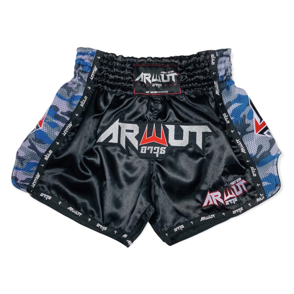 ARWUT CAMO EDITION MUAY THAI SHORTS BS2 BLACK/BLUE CAMO-grizzshop