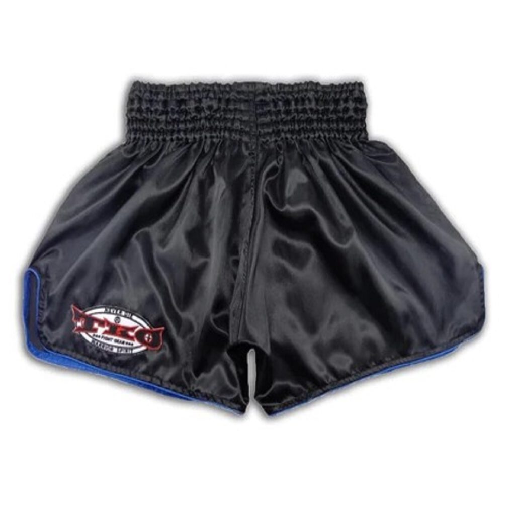 ARWUT CLASSIC BLACK MUAY THAI SHORTS BS4 BLUE TRIMS-grizzshop