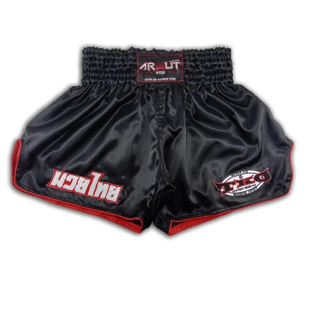 ARWUT CLASSIC BLACK MUAY THAI SHORTS BS4 RED TRIMS-grizzshop