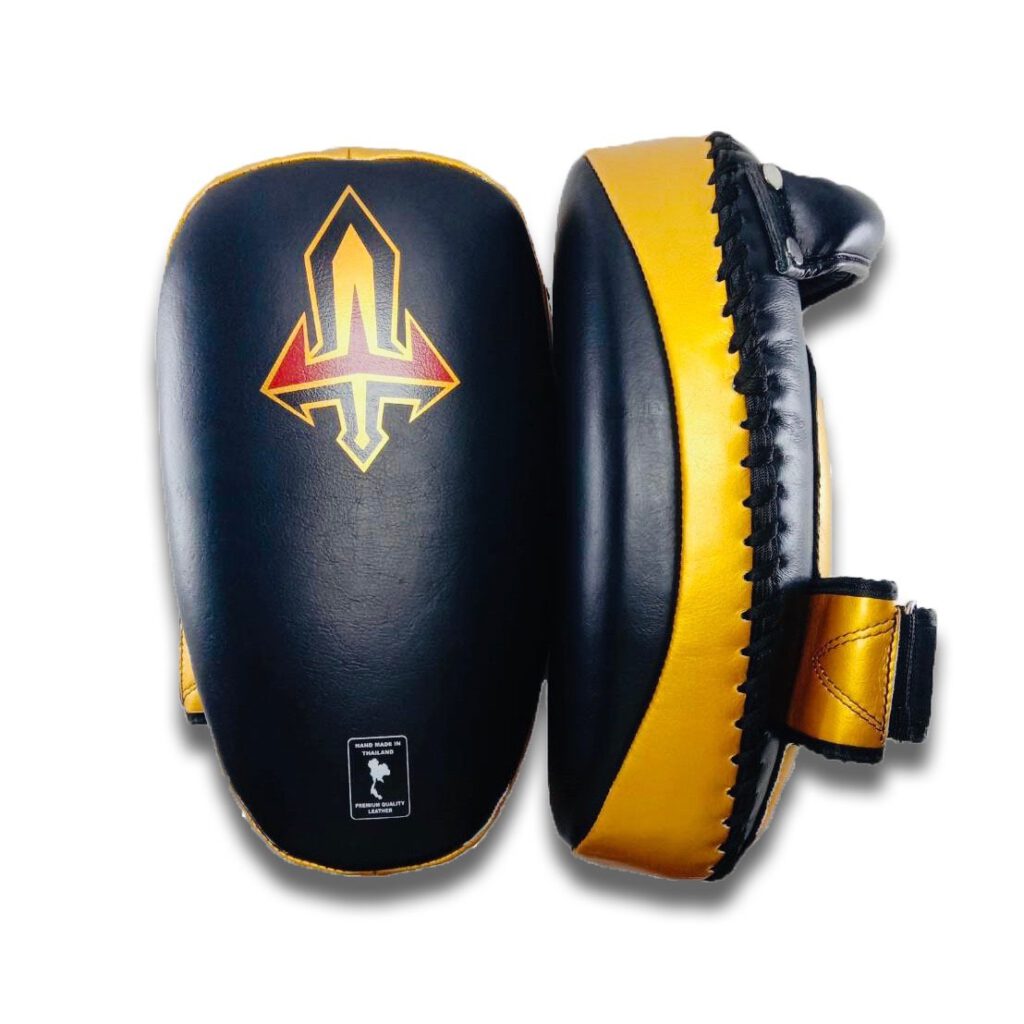 ARWUT CURVED KICK PADS KP1 BLACK/GOLD (GENUINE LEATHER)-grizzshop