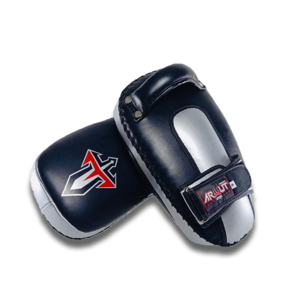ARWUT CURVED KICK PADS KP1 BLACK/SILVER (GENUINE LEATHER)-grizzshop