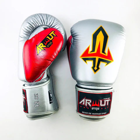 ARWUT MUAY THAI BOXING GLOVES BG1 SILVER/RED-grizzshop