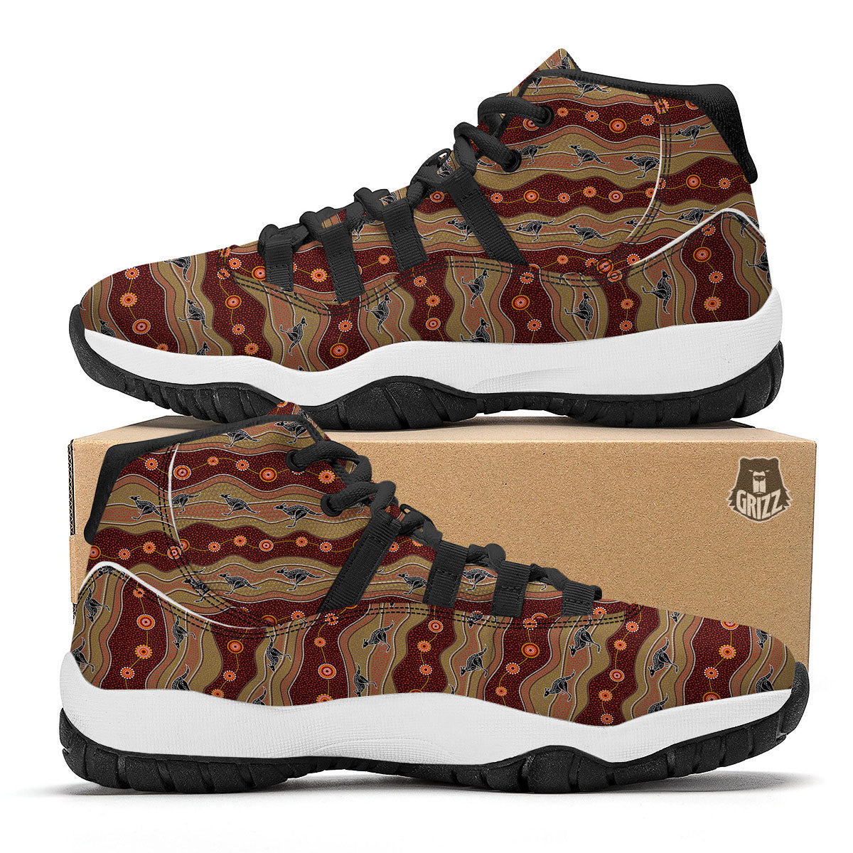 Aboriginal Australian Kangaroo Print Black Bball Shoes-grizzshop