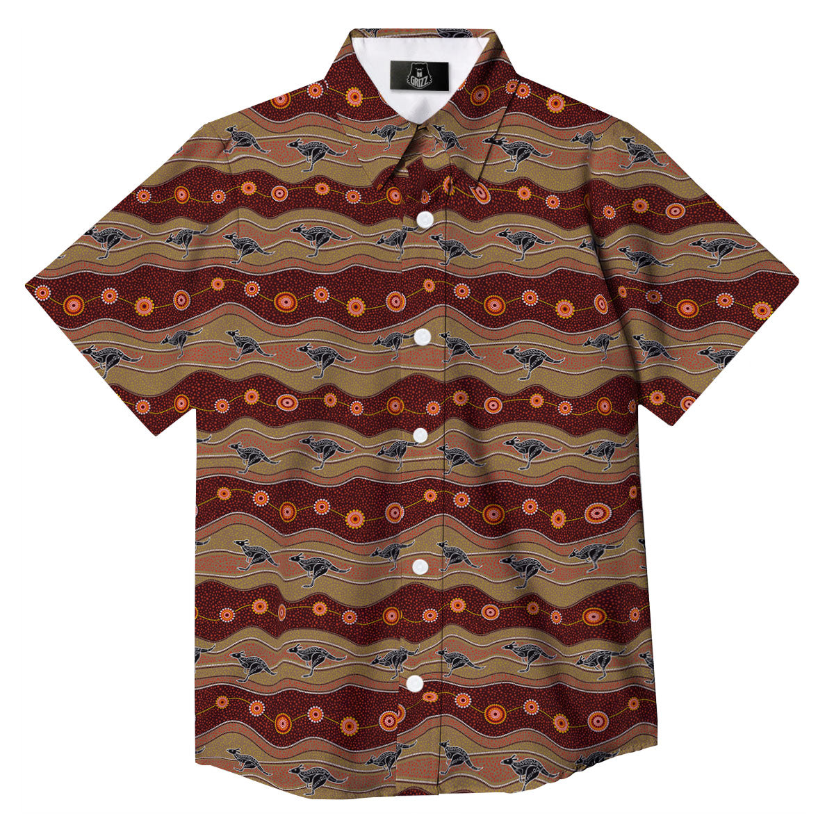 Aboriginal Australian Kangaroo Print Button Up Shirt-grizzshop