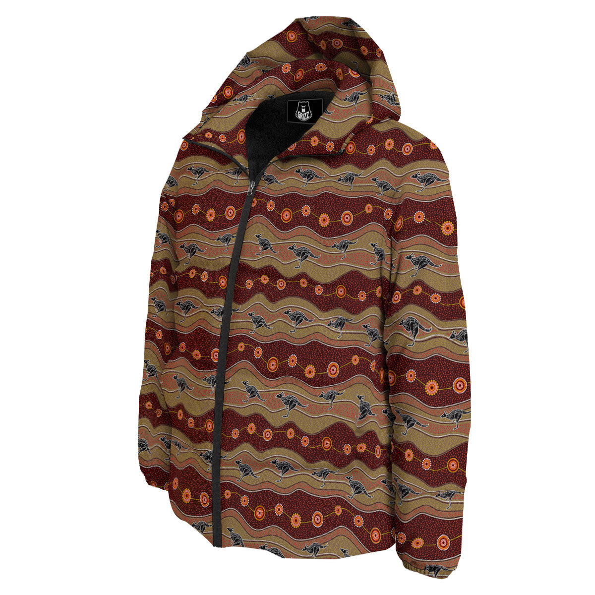 Aboriginal Australian Kangaroo Print Down Jacket-grizzshop