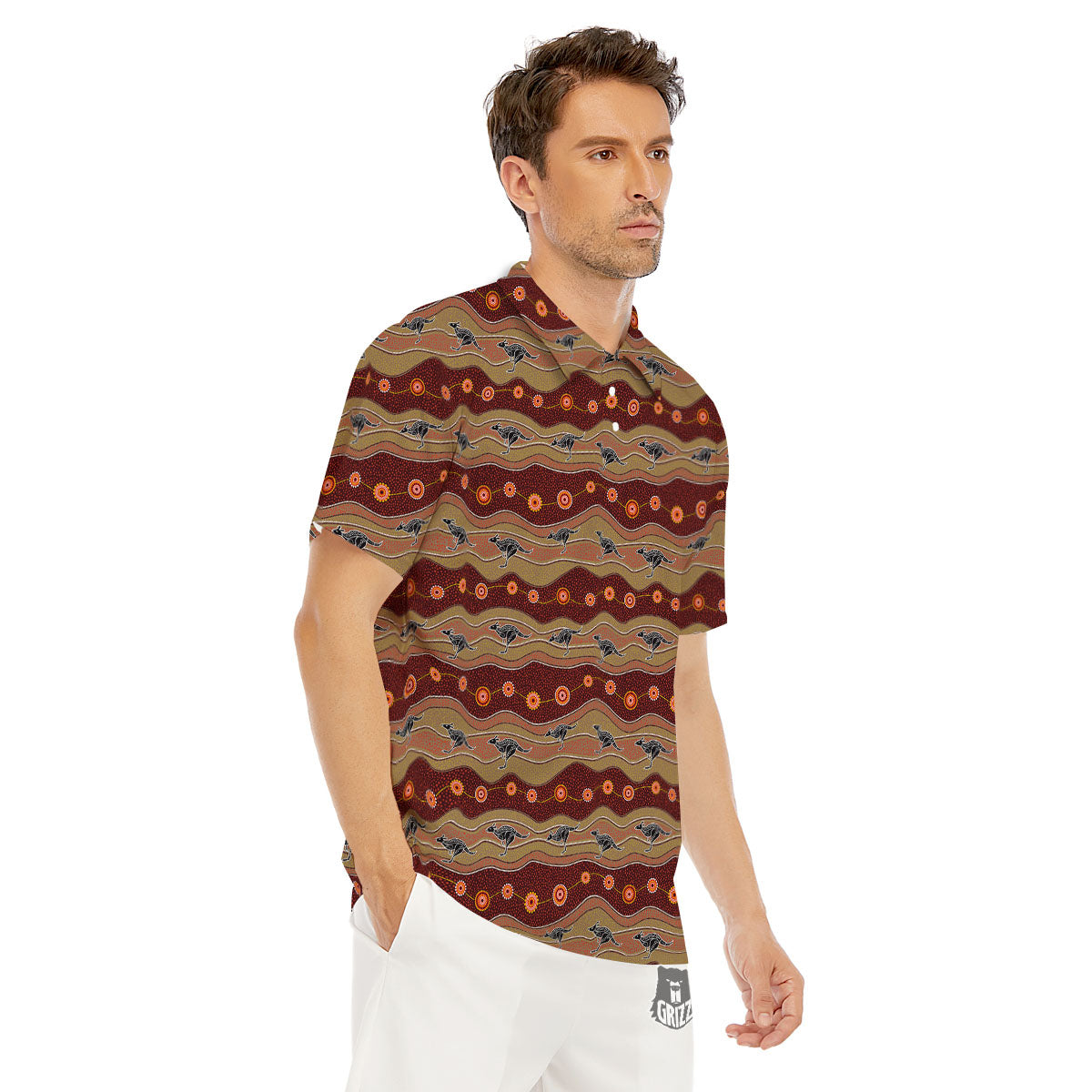 Aboriginal Australian Kangaroo Print Men's Golf Shirts-grizzshop