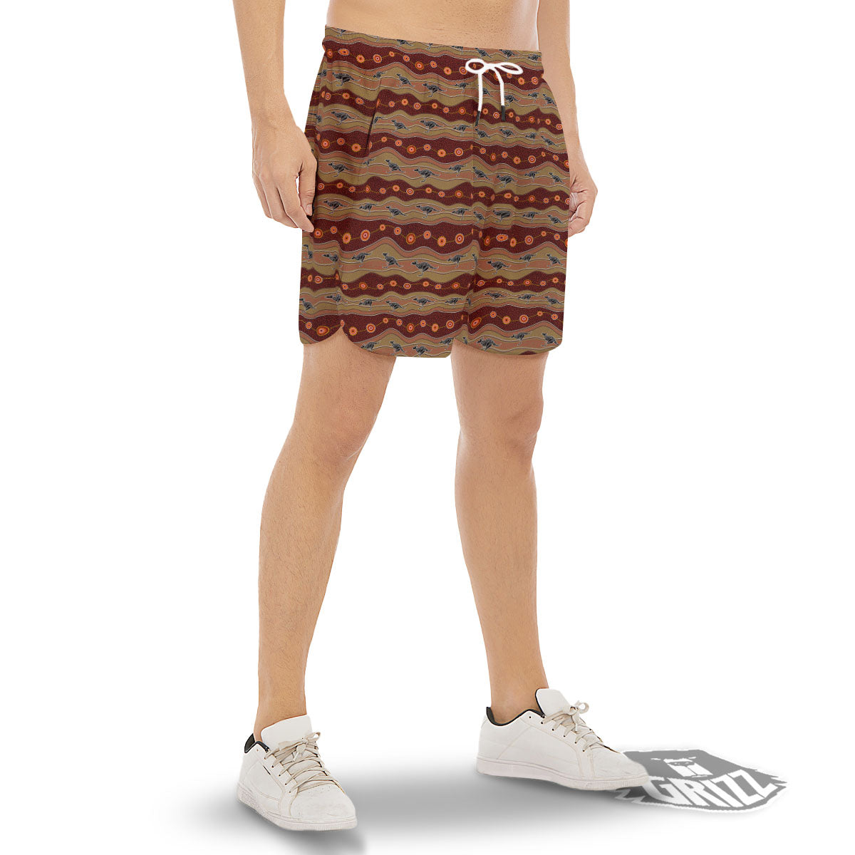 Aboriginal Australian Kangaroo Print Men's Gym Shorts-grizzshop