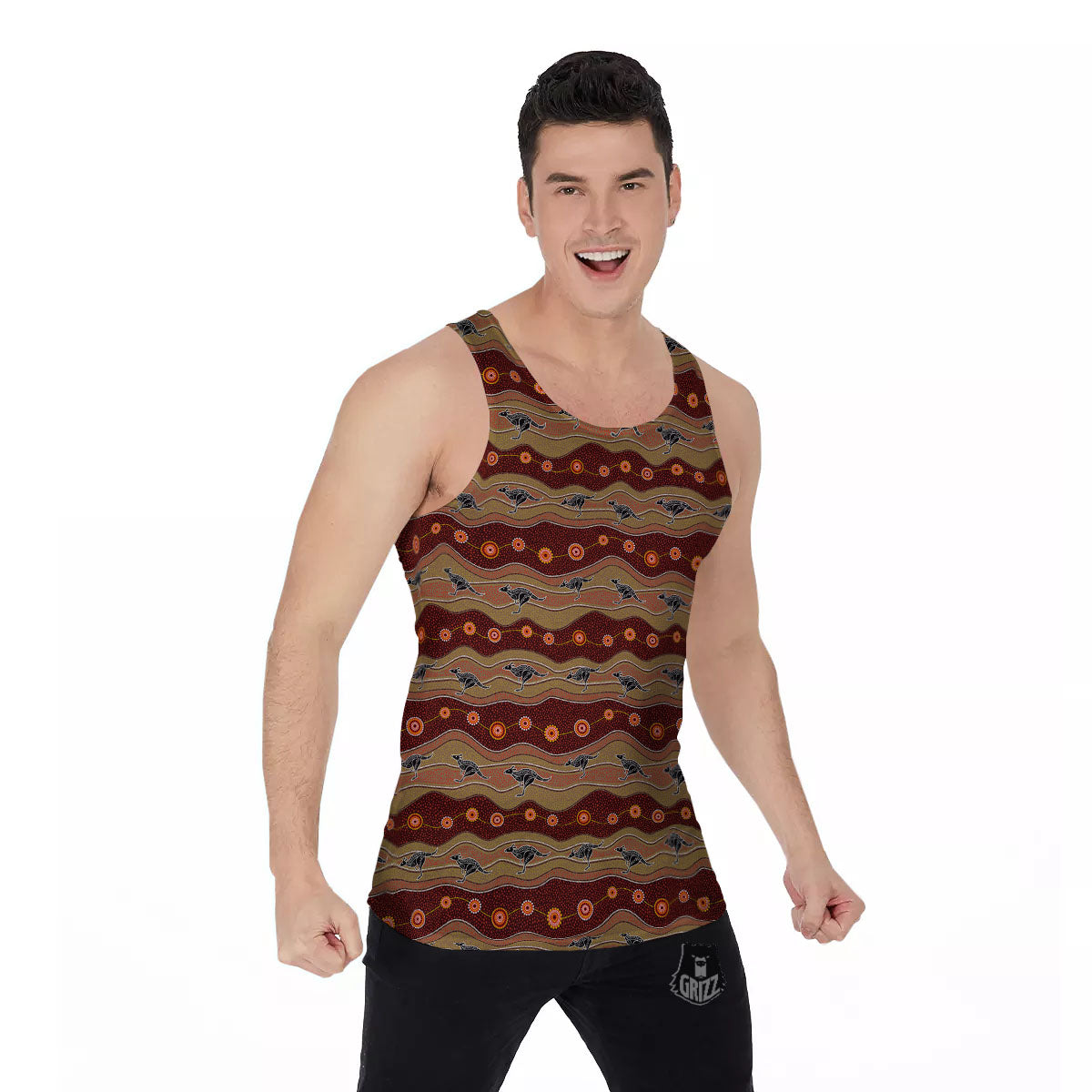 Aboriginal Australian Kangaroo Print Men's Tank Top-grizzshop
