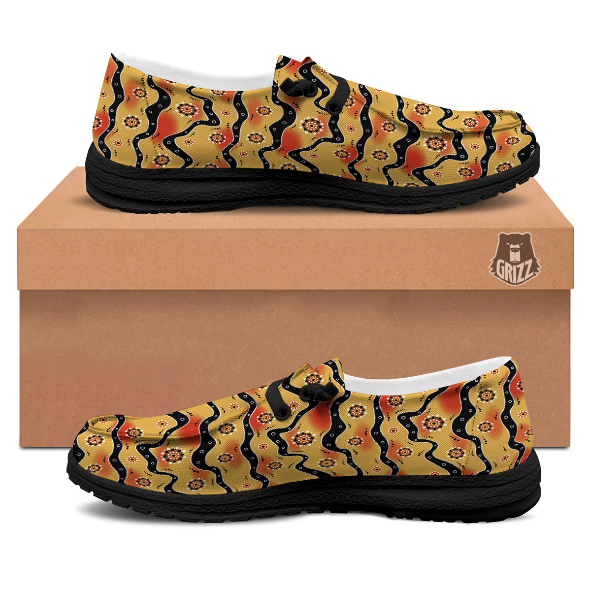 Aboriginal Australian Print Pattern Black Loafers-grizzshop