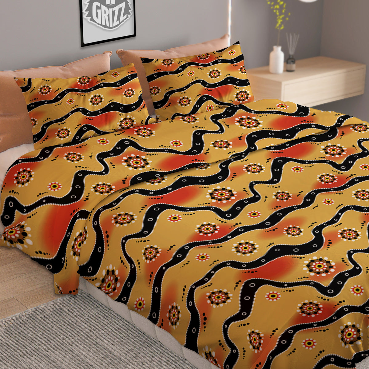 Aboriginal Australian Print Pattern Duvet Cover Bedding Set