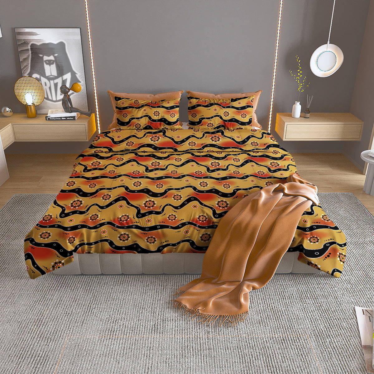 Aboriginal Australian Print Pattern Duvet Cover Bedding Set