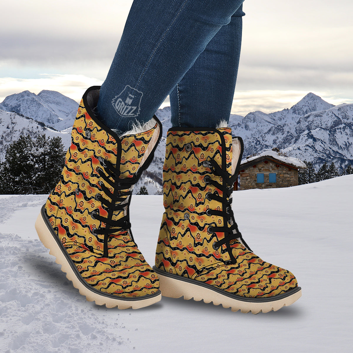Aboriginal Australian Print Pattern Snow Boots-grizzshop