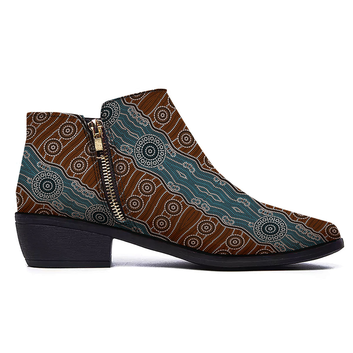Aboriginal Dot Australia River Print Ankle Boots-grizzshop