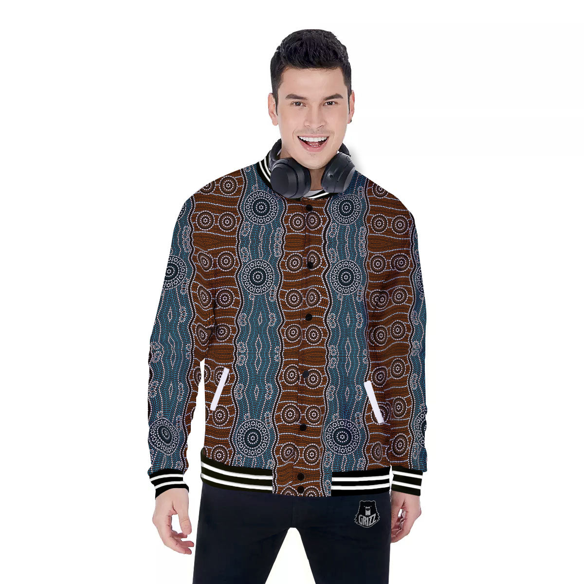 Aboriginal Dot Australia River Print Baseball Jacket-grizzshop