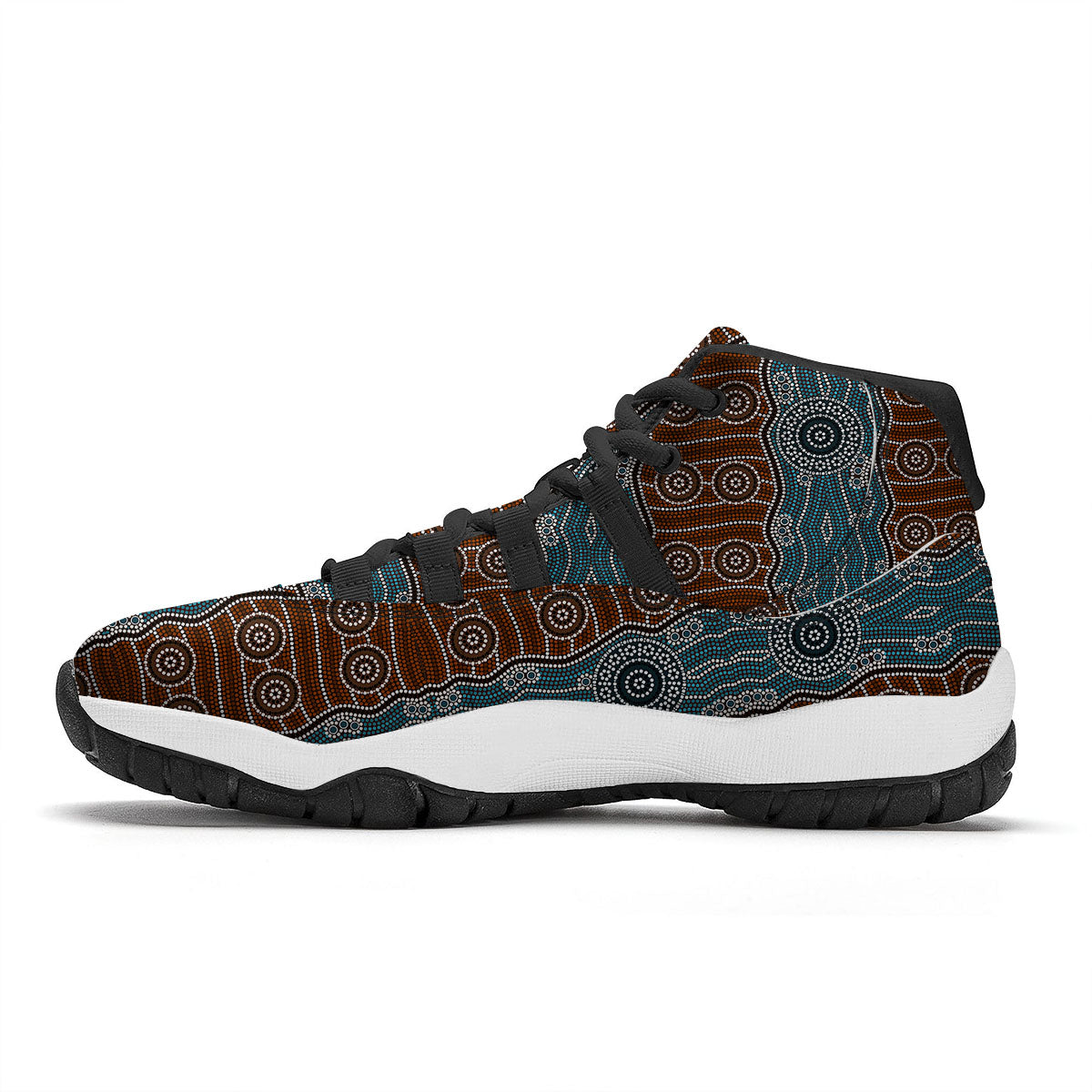 Aboriginal Dot Australia River Print Black Bball Shoes-grizzshop