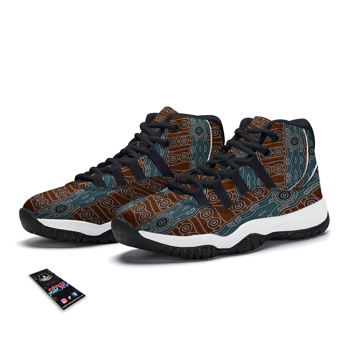 Aboriginal Dot Australia River Print Black Bball Shoes-grizzshop