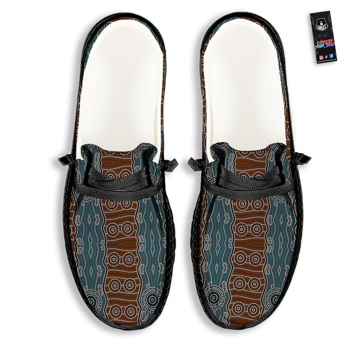 Aboriginal Dot Australia River Print Black Loafers-grizzshop