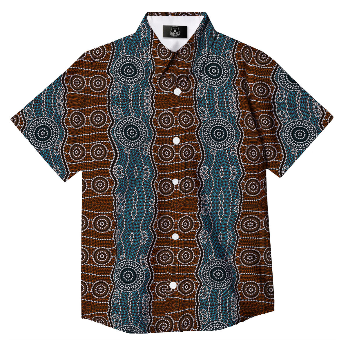 Aboriginal Dot Australia River Print Button Up Shirt-grizzshop