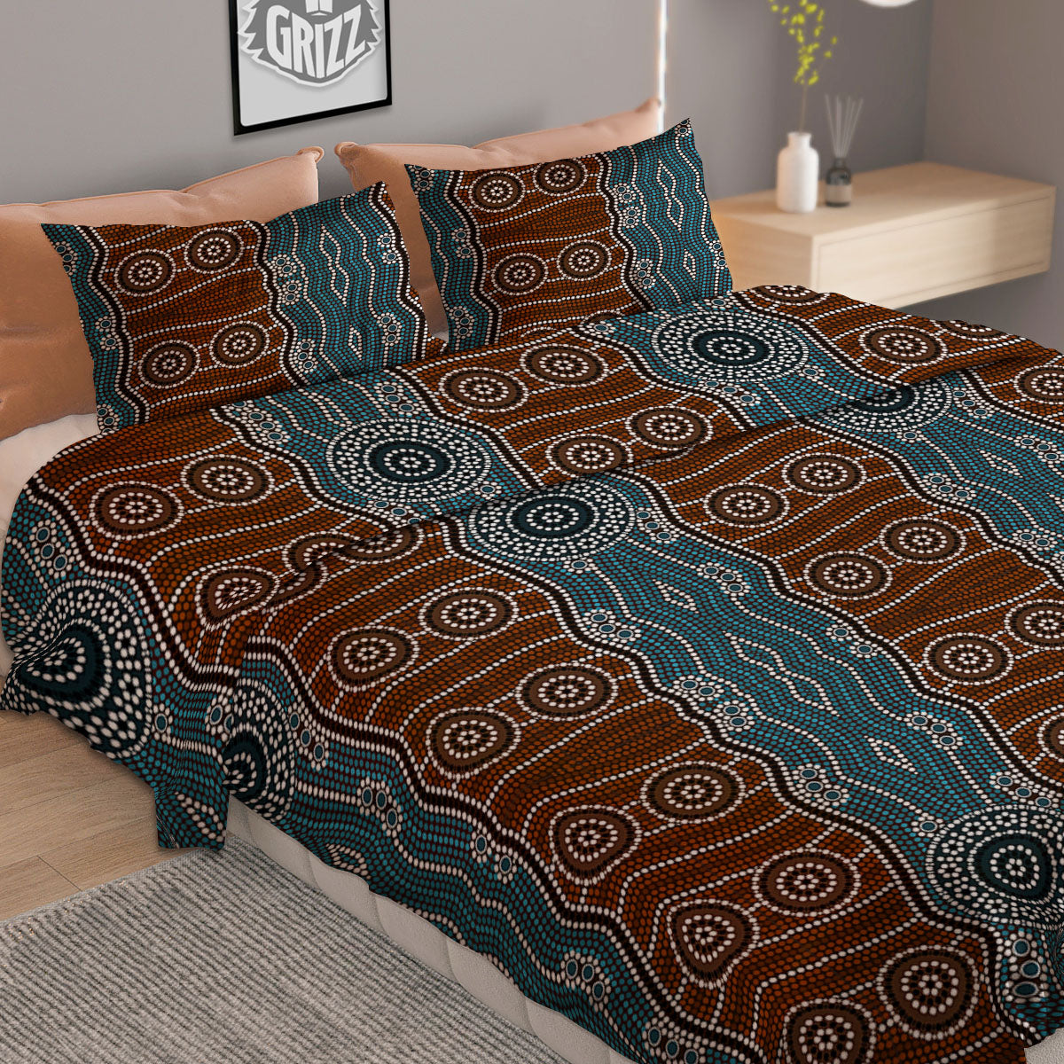 Aboriginal Dot Australia River Print Duvet Cover Bedding Set