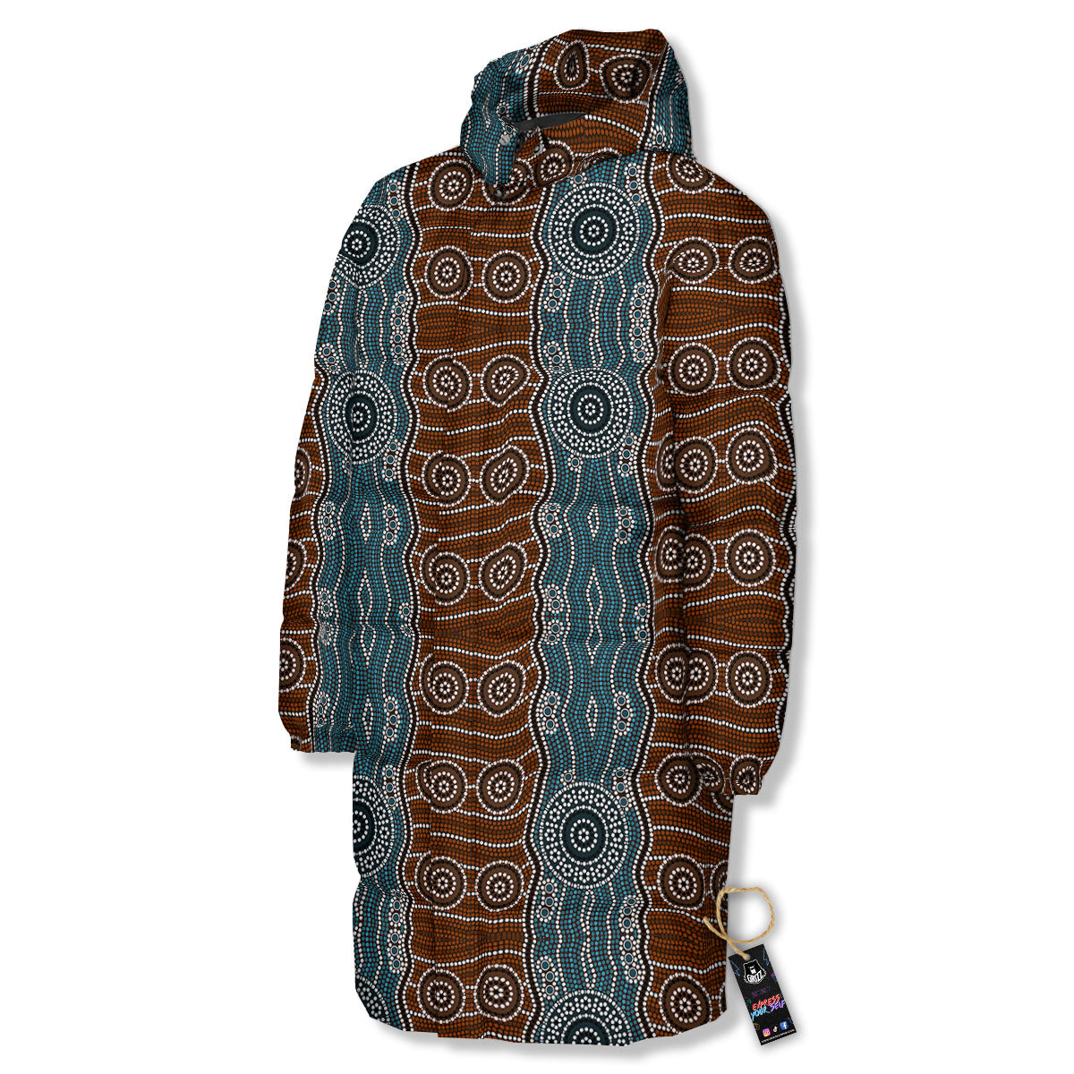 Aboriginal Dot Australia River Print Long Down Jacket-grizzshop