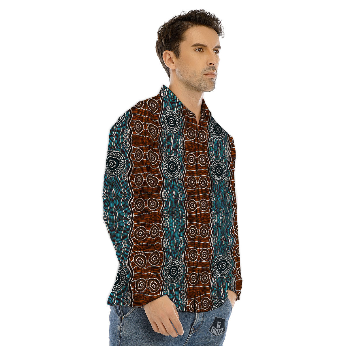 Aboriginal Dot Australia River Print Men's Dress Shirts-grizzshop