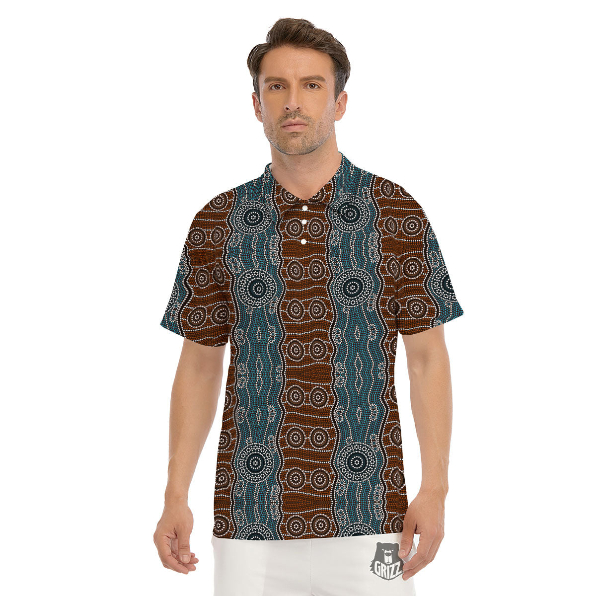 Aboriginal Dot Australia River Print Men's Golf Shirts-grizzshop