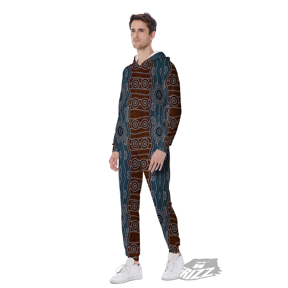 Aboriginal Dot Australia River Print Men's Jumpsuit-grizzshop