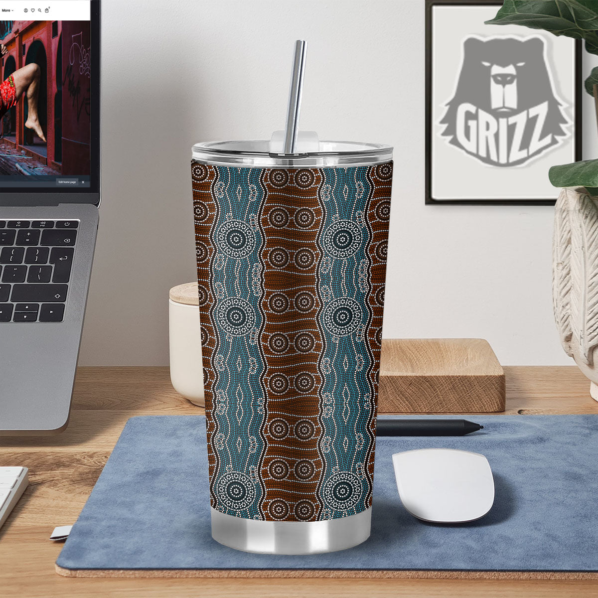 Aboriginal Dot Australia River Print Tumbler-grizzshop