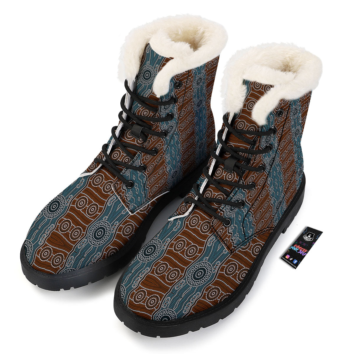 Aboriginal Dot Australia River Print Winter Boots-grizzshop