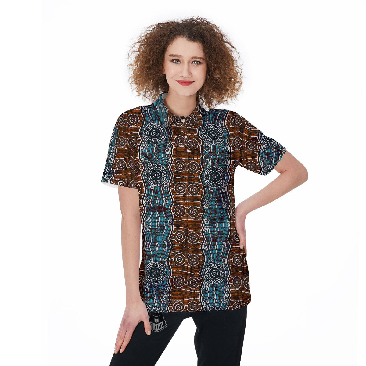 Aboriginal Dot Australia River Print Women's Golf Shirts-grizzshop