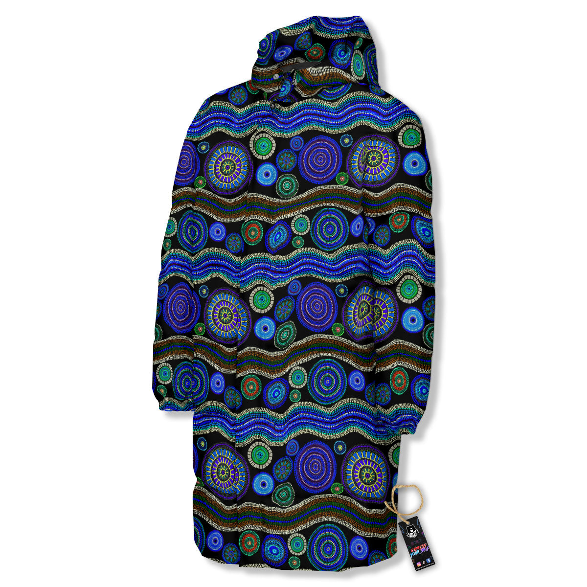 Aboriginal Dot Australian Print Long Down Jacket-grizzshop