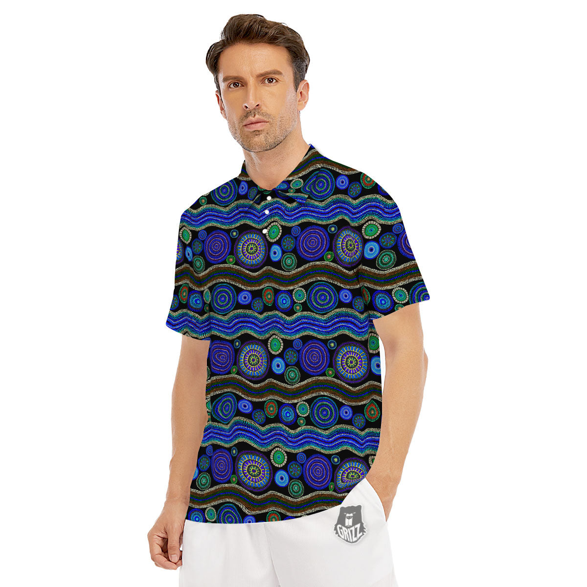 Aboriginal Dot Australian Print Men's Golf Shirts-grizzshop
