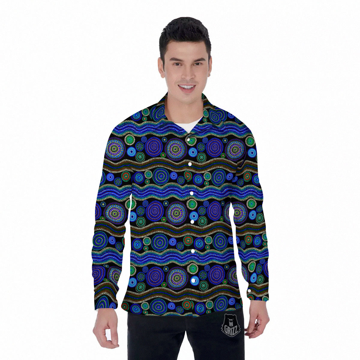 Aboriginal Dot Australian Print Men's Long Sleeve Shirts-grizzshop