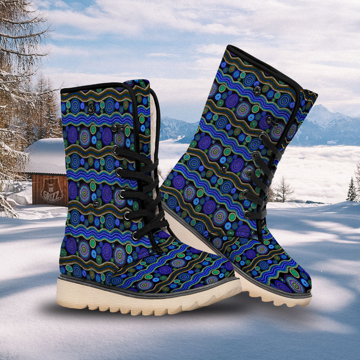 Aboriginal Dot Australian Print Snow Boots-grizzshop