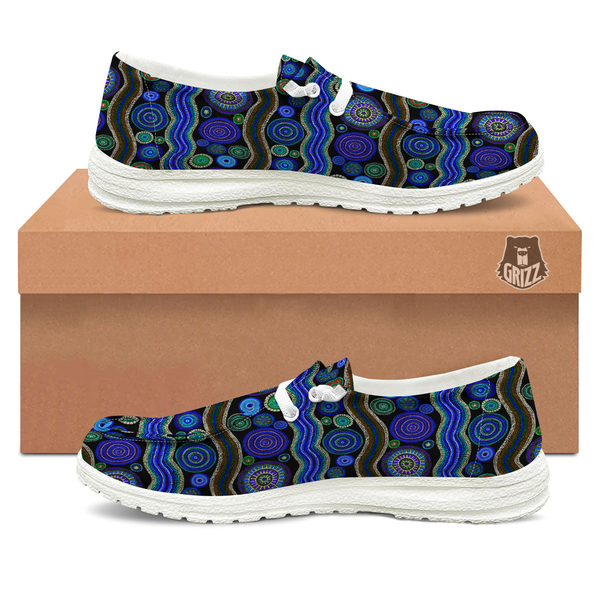 Aboriginal Dot Australian Print White Loafers-grizzshop