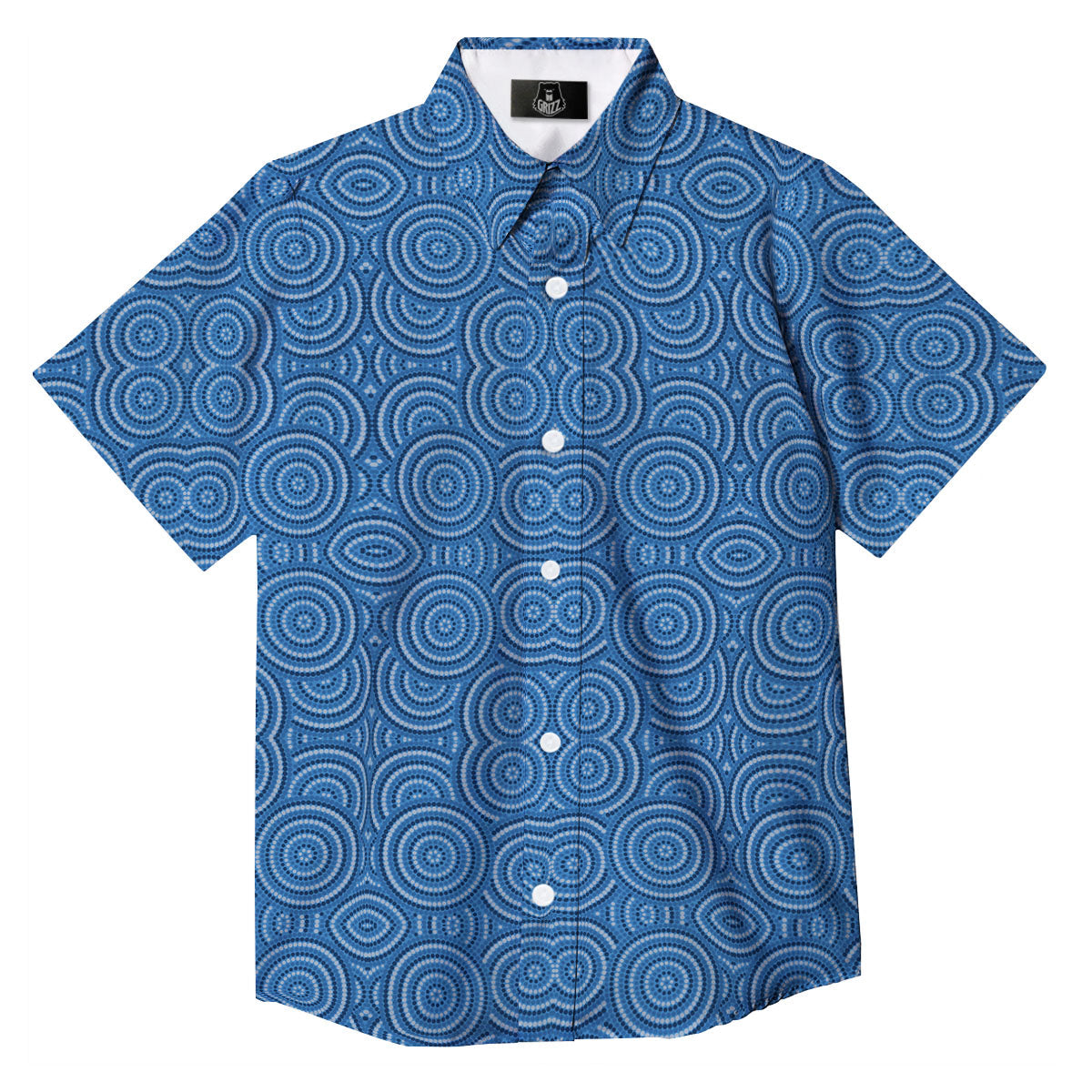 Aboriginal Dot Blue Print Pattern Button Up Shirt-grizzshop