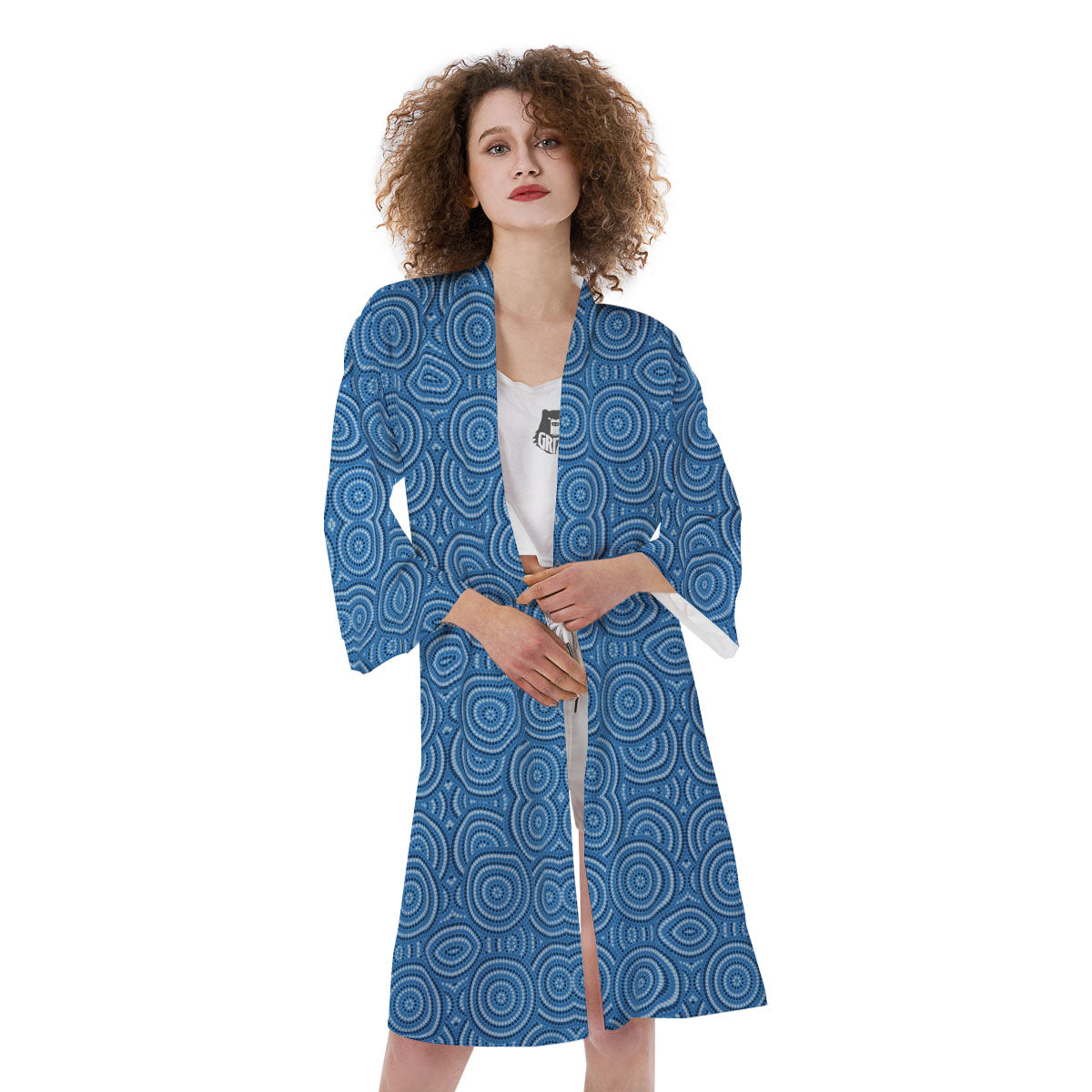 Aboriginal Dot Blue Print Pattern Kimono-grizzshop