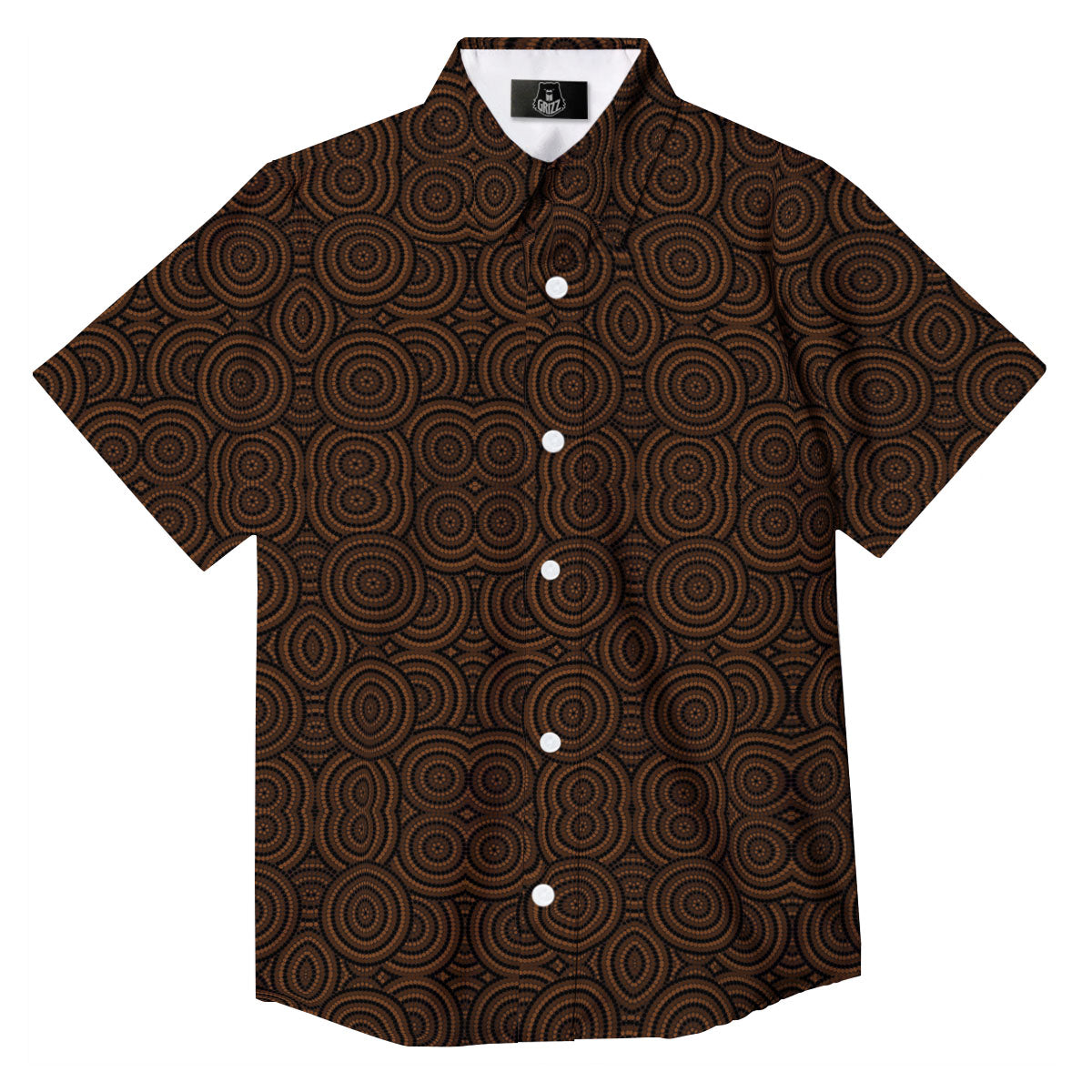 Aboriginal Dot Brown Print Pattern Button Up Shirt-grizzshop