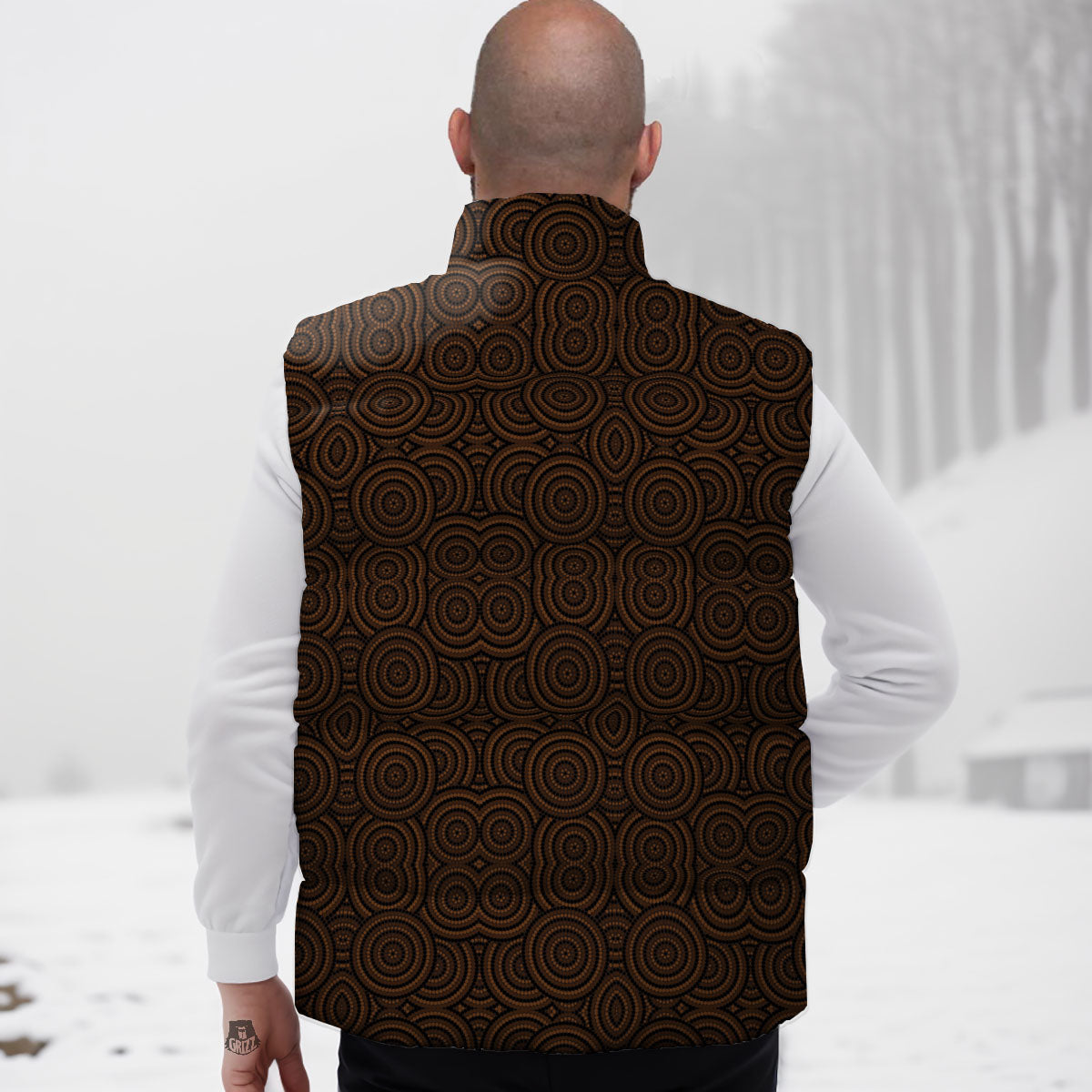Aboriginal Dot Brown Print Pattern Down Vest
