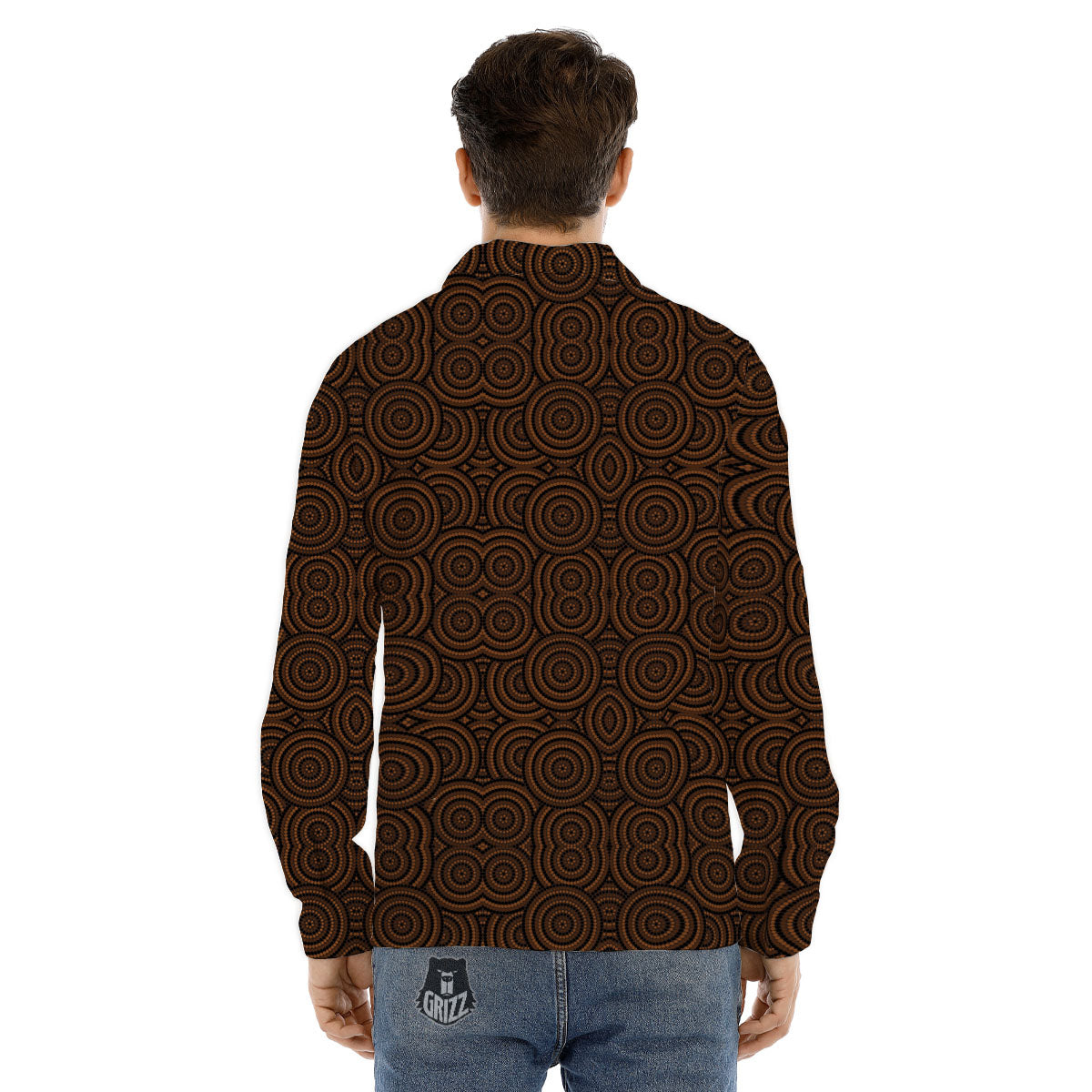 Aboriginal Dot Brown Print Pattern Men's Dress Shirts-grizzshop