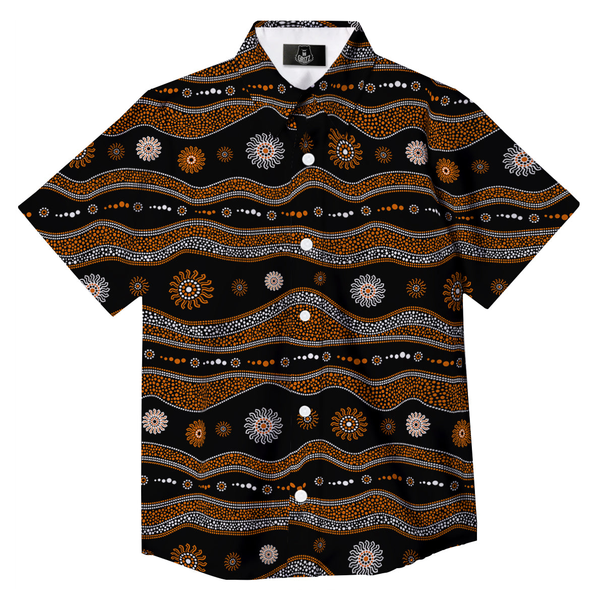 Aboriginal Orange And White Art Print Pattern Button Up Shirt-grizzshop