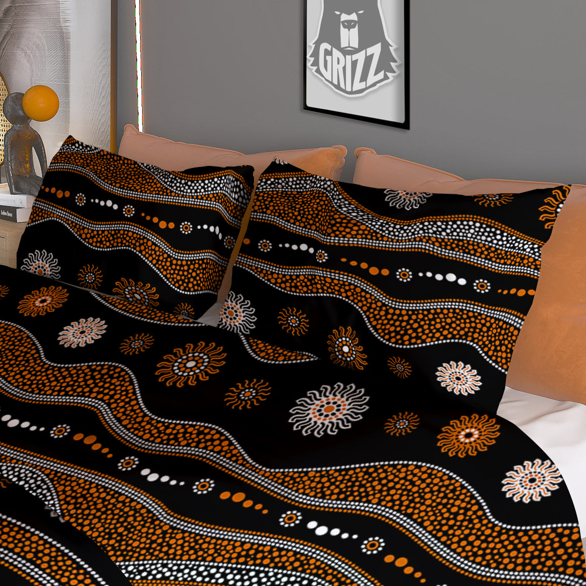 Aboriginal Orange And White Art Print Pattern Duvet Cover Bedding Set