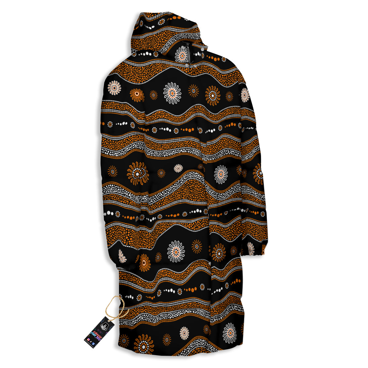 Aboriginal Orange And White Art Print Pattern Long Down Jacket-grizzshop