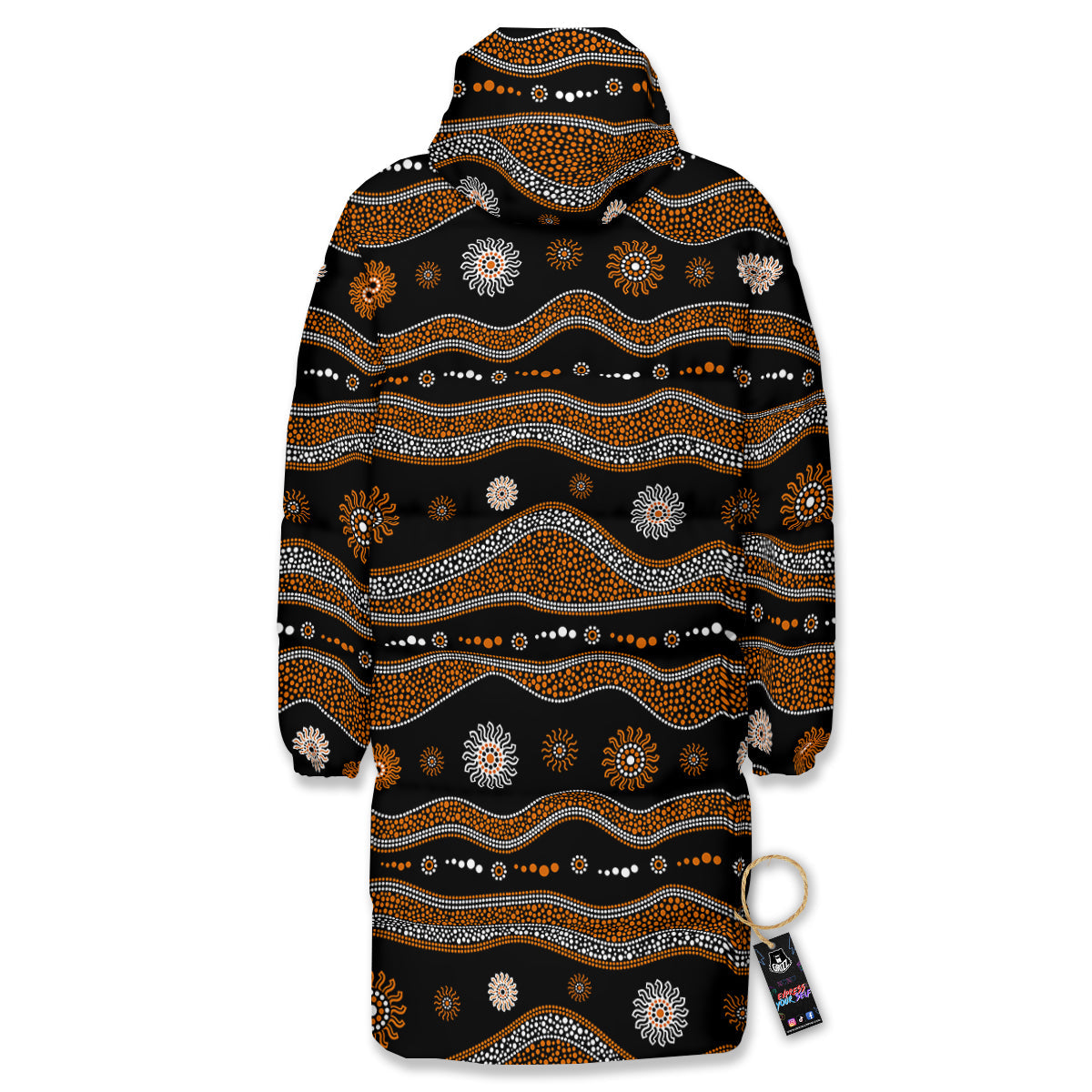 Aboriginal Orange And White Art Print Pattern Long Down Jacket-grizzshop