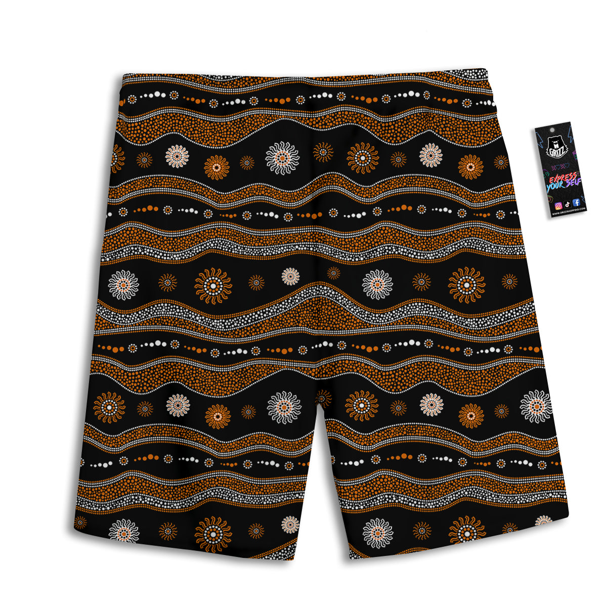 Aboriginal Orange And White Art Print Pattern Men's Athletic Shorts