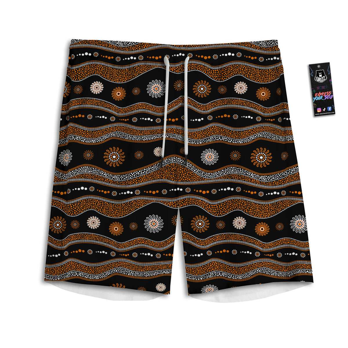 Aboriginal Orange And White Art Print Pattern Men's Athletic Shorts