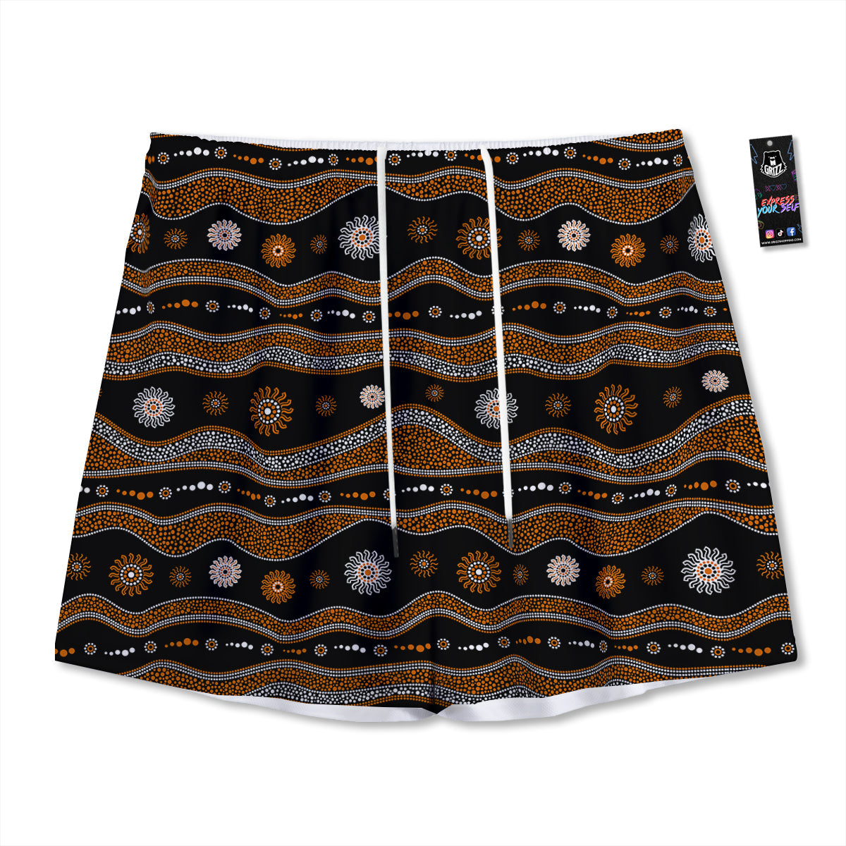 Aboriginal Orange And White Art Print Pattern Mesh Shorts