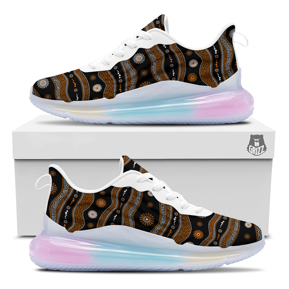 Aboriginal Orange And White Art Print Pattern Running Sneakers-grizzshop
